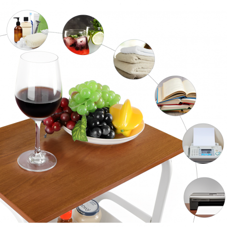 Masuta mobila cu 3 niveluri, 2 rafturi pentru depozitare, blat din MDF, Alb/Maro, 43 x 30 x 77 cm [4]