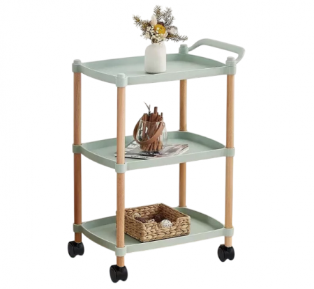 Masuta mobila cu maner, 3 blaturi din plastic, roti, Verde/Maro, 45 x 32 x 71 cm [1]