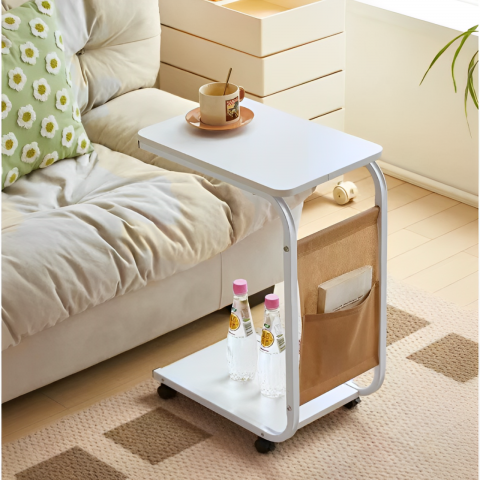Masuta mobila pentru cafea, 2 blaturi, din MDF, spatiu de depozitare, Alb-Gri, 45 x 30 x 65 cm [4]