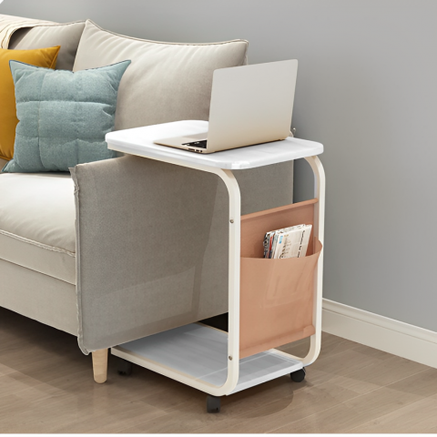 Mobila - Masuta mobila pentru cafea, 2 blaturi, din MDF, spatiu de depozitare, Alb-Gri, 45 x 30 x 65 cm