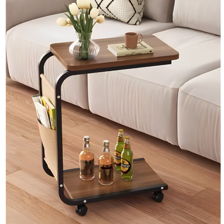Mobila - Masuta mobila pentru cafea, 2 blaturi, din MDF, spatiu de depozitare, Maro, 45 x 30 x 65 cm