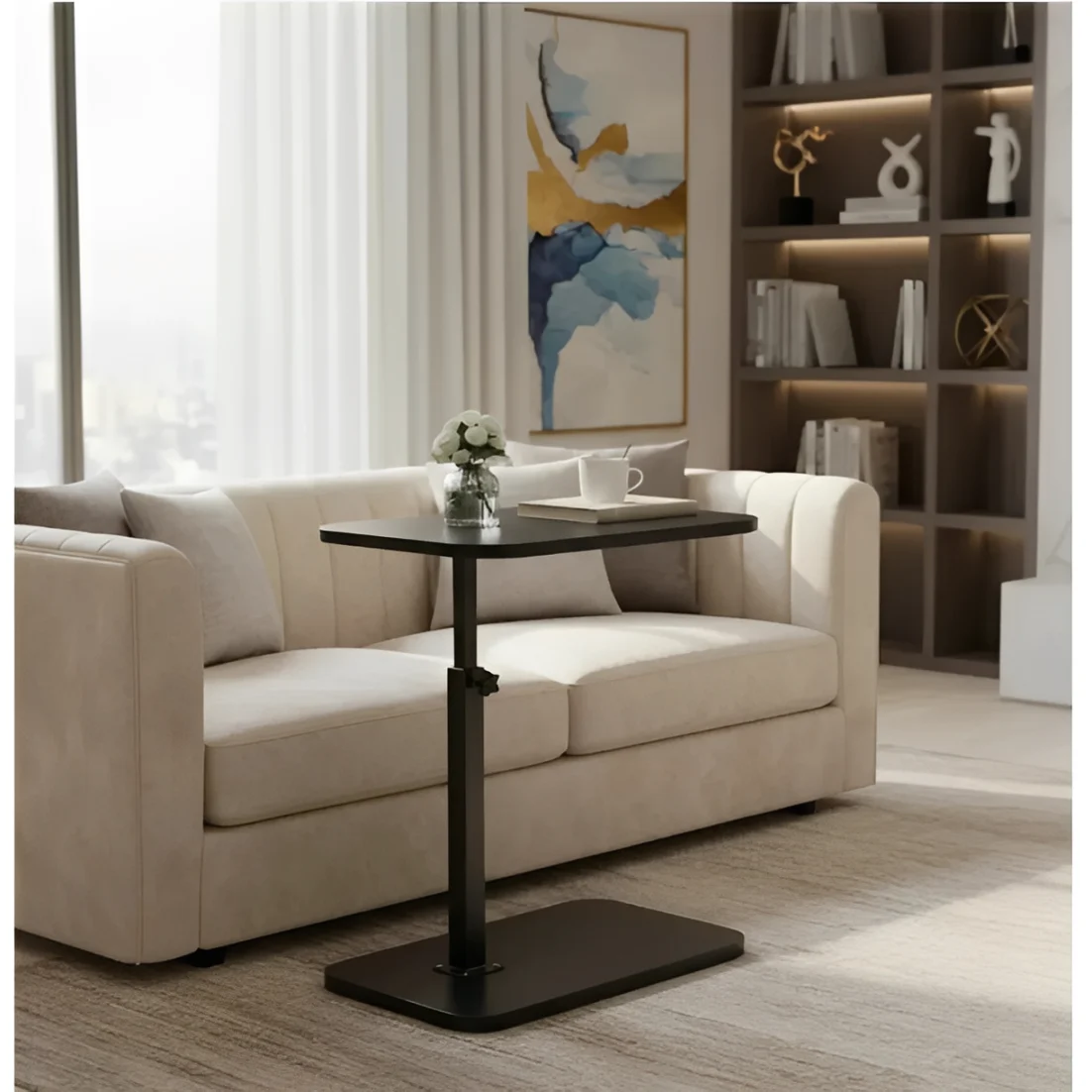 Masuta pentru cafea, blat MDF, inaltime ajustabila, Herum, Negru, 40 x 30 x 43-80 cm [3]