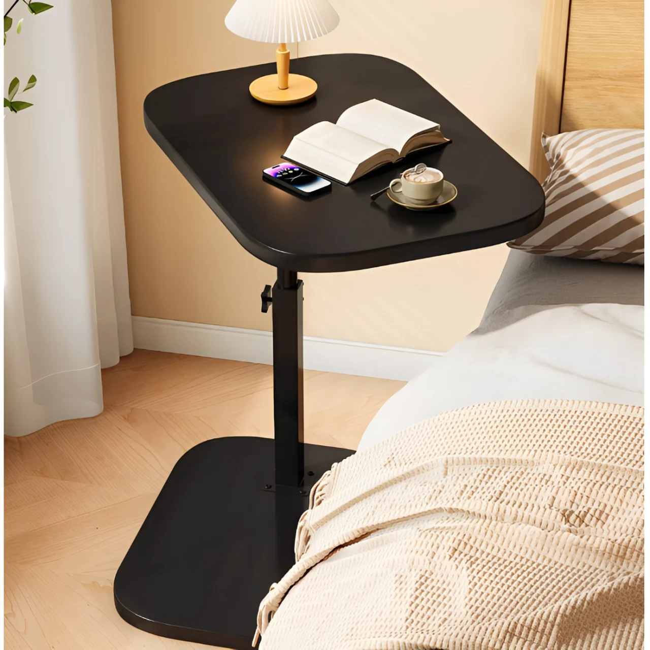 Masuta pentru cafea, blat MDF, inaltime ajustabila, Herum, Negru, 40 x 30 x 43-80 cm [4]