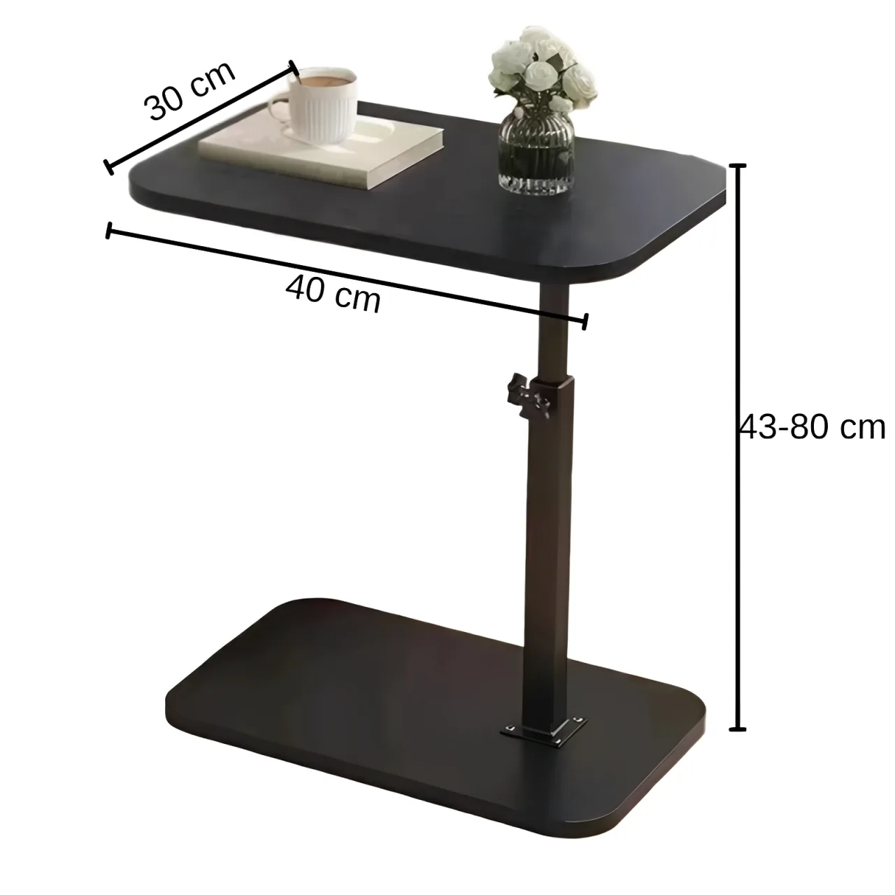 Masuta pentru cafea, blat MDF, inaltime ajustabila, Herum, Negru, 40 x 30 x 43-80 cm [2]