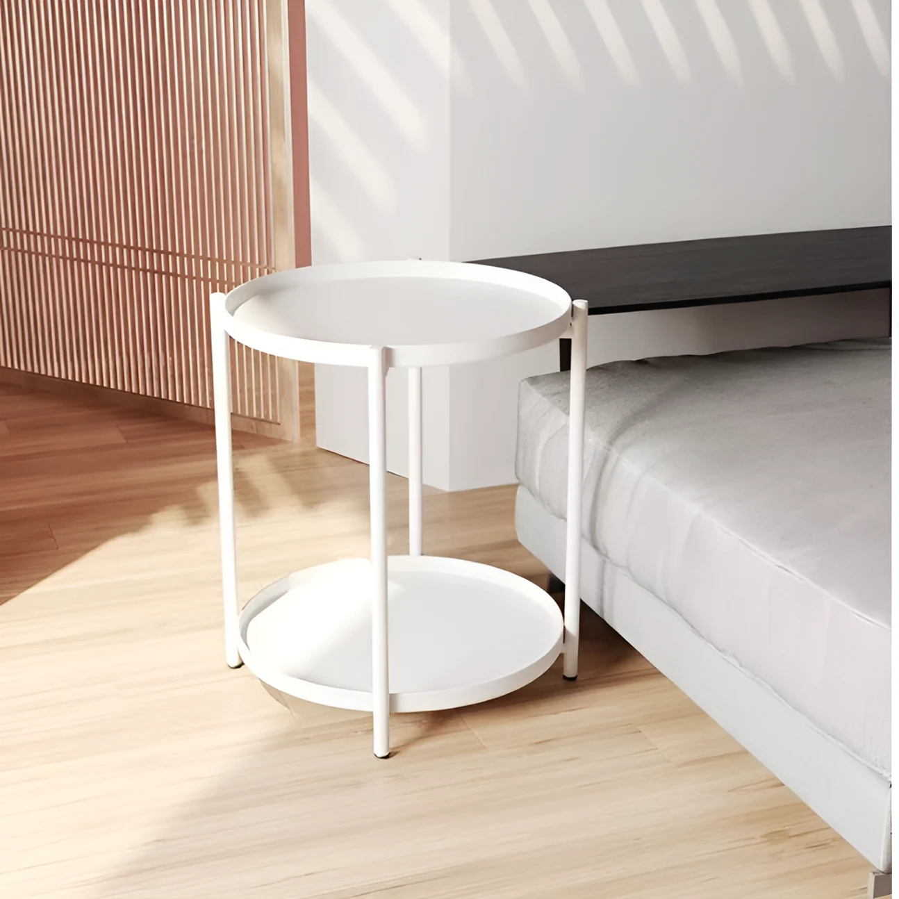 Masuta pentru cafea rotunda, metalica, cu 2 blaturi, Alb, 42 x 52 cm [4]