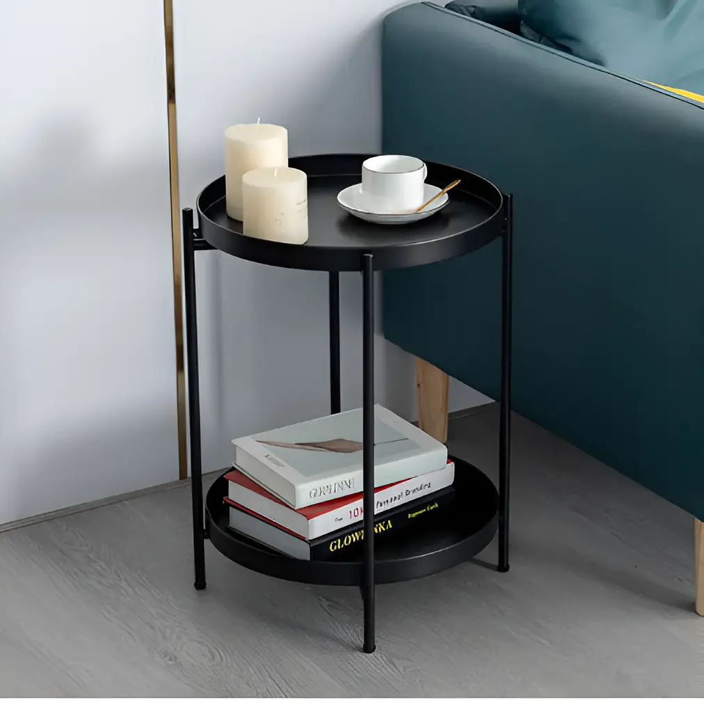 Masuta pentru cafea rotunda, metalica, cu 2 blaturi, Negru, 42 x 52 cm [3]
