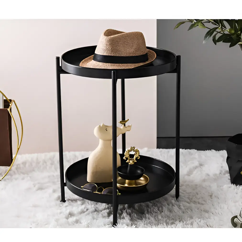 Masuta pentru cafea rotunda, metalica, cu 2 blaturi, Negru, 42 x 52 cm [4]