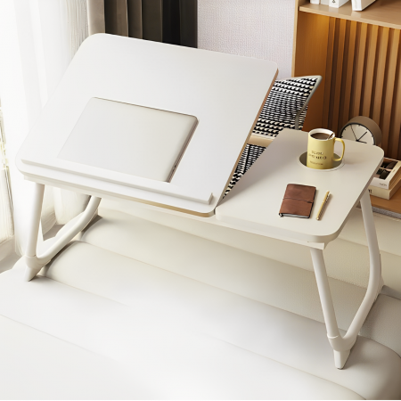 Mobila - Masuta pentru laptop din MDF, cu suport pentru pahar, inclinare reglabila, Alb, 60 x 32 x 25 cm