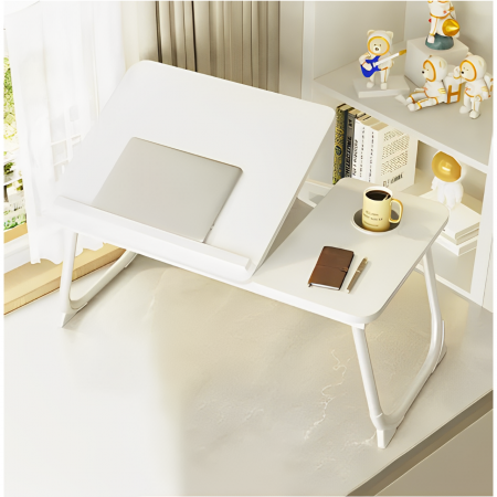 Masuta pentru laptop din MDF, cu suport pentru pahar, inclinare reglabila, Alb, 60 x 32 x 25 cm [4]
