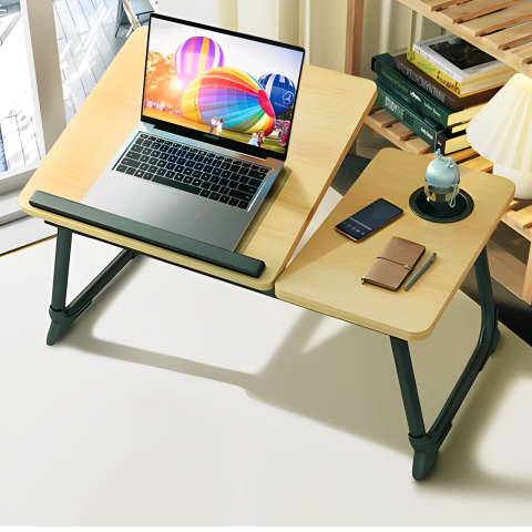 Masuta pentru laptop din MDF, cu suport pentru pahar, inclinare reglabila, Lemn, 60 x 32 x 25 cm [2]
