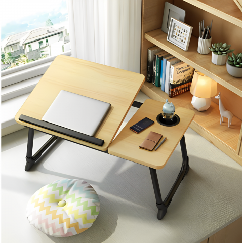 Mobila - Masuta pentru laptop din MDF, cu suport pentru pahar, inclinare reglabila, Lemn, 60 x 32 x 25 cm