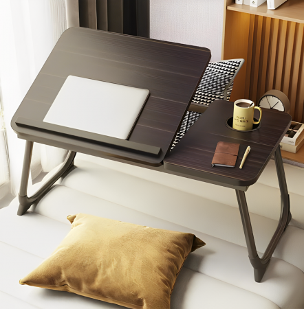 Mobila - Masuta pentru laptop din MDF, cu suport pentru pahar, inclinare reglabila, Negru, 60 x 32 x 25 cm