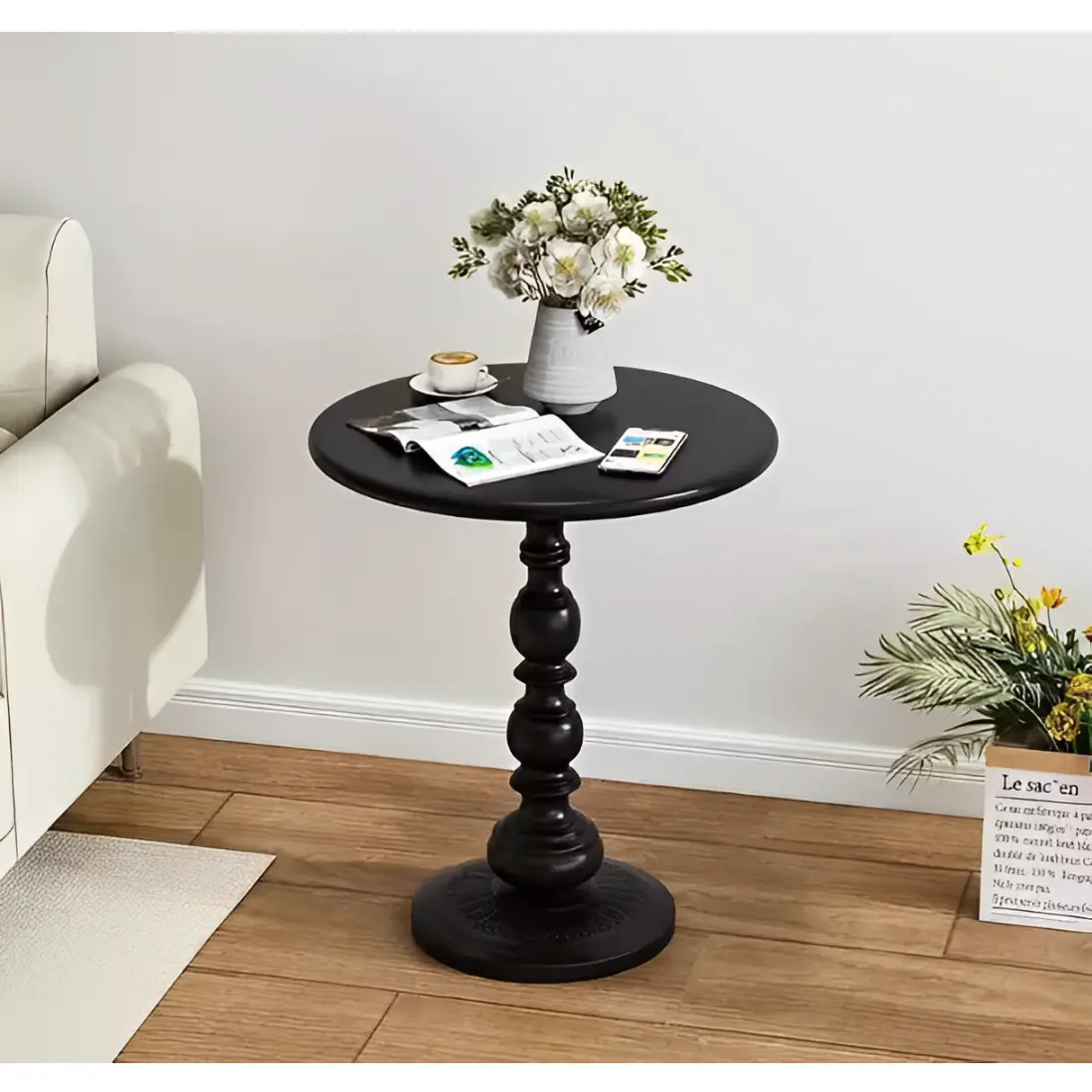 Mobila - Masuta rotunda pentru cafea, din metal, pentru living, Negru, 42 x 52 cm