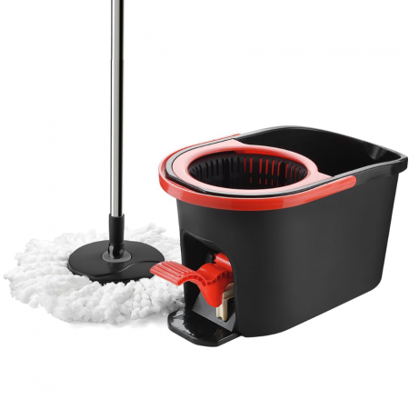 Depozitare si organizare - Mop si galeata cu pedala pentru stoarcere, Negru/Rosu, 16 l