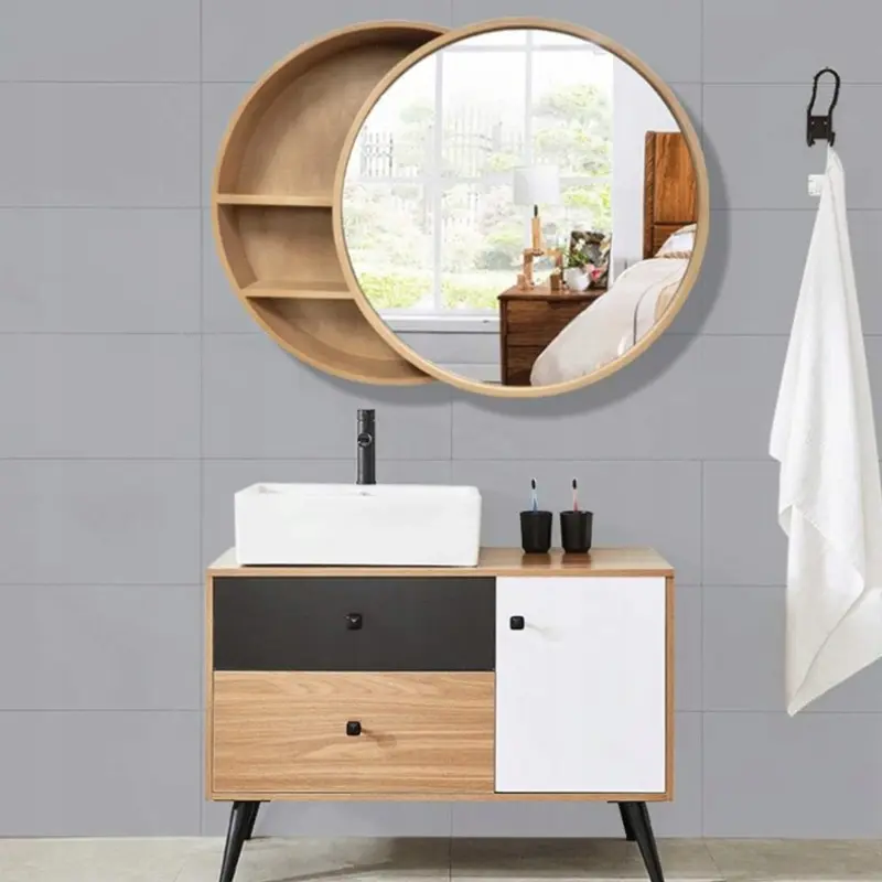 Oglinda de baie cu dulap din MDF, diametru 50 cm [1]