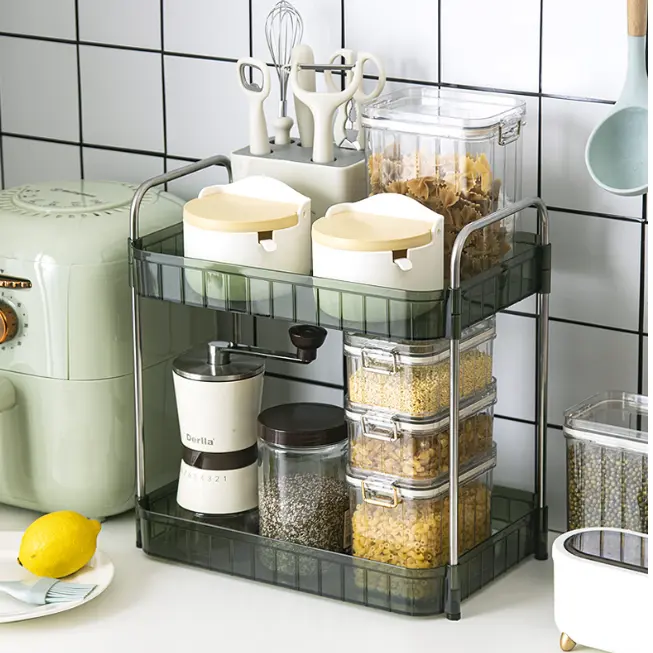 Organizator cu 2 niveluri, din plastic, practic, util, Verde, 33 x 22 x 36 cm [2]