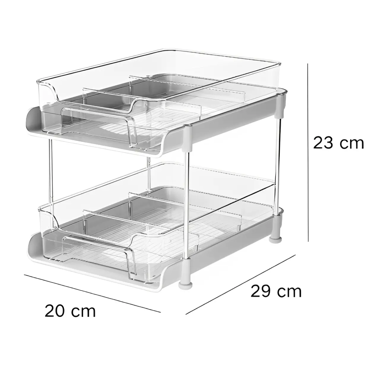 Organizator cu 2 tavite din plastic, glisante, Alb/Transparent, 20 x 29 x 23 cm [1]