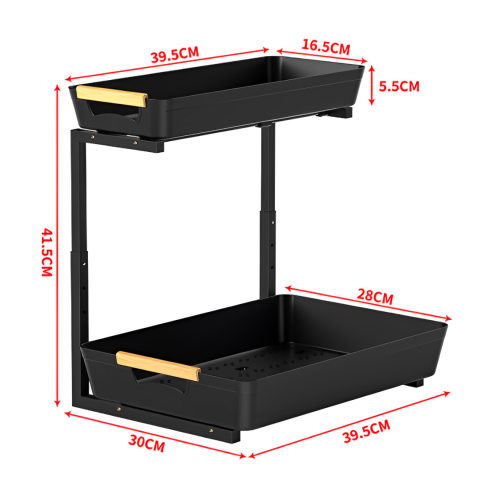 Organizator cu 2 tavite glisante, din plastic, Negru, 39.5 x 30 x 41.5 cm [1]