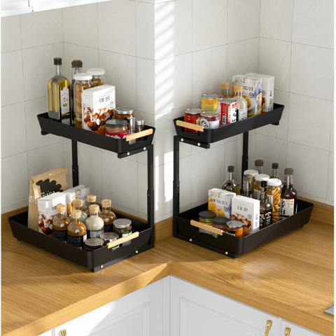 Organizator cu 2 tavite glisante, din plastic, Negru, 39.5 x 30 x 41.5 cm [3]
