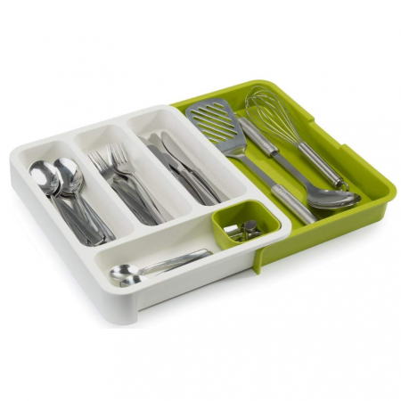 Organizare - Organizator de tacamuri pentru sertar, extensibil, Verde / Alb, 36 x 47 x 5 cm