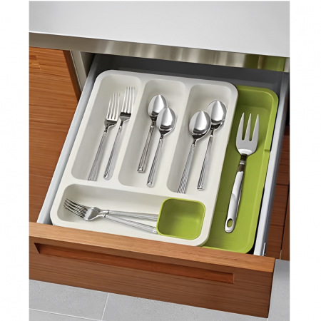 Organizator de tacamuri pentru sertar, extensibil, Verde / Alb, 36 x 47 x 5 cm [5]