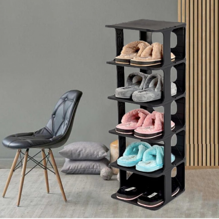 Organizator din plastic pentru incaltaminte cu 5 niveluri, Negru, 25 x 28 x 78 cm [3]