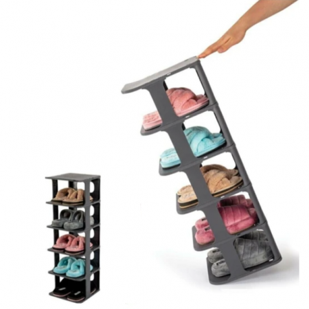 Organizator din plastic pentru incaltaminte cu 5 niveluri, Negru, 25 x 28 x 78 cm [1]