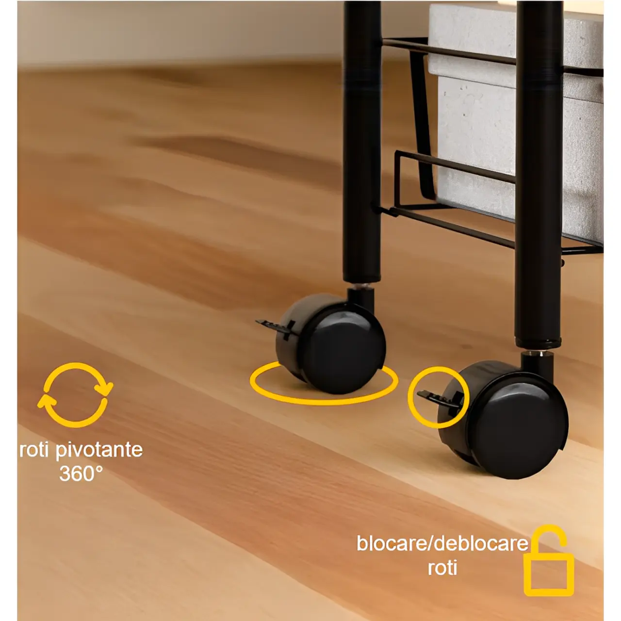 Raft cu 4 cosuri din plasa metalica, roti, structura metalica, organizare, depozitare, Negru, 44 x 20 x 98 cm [3]