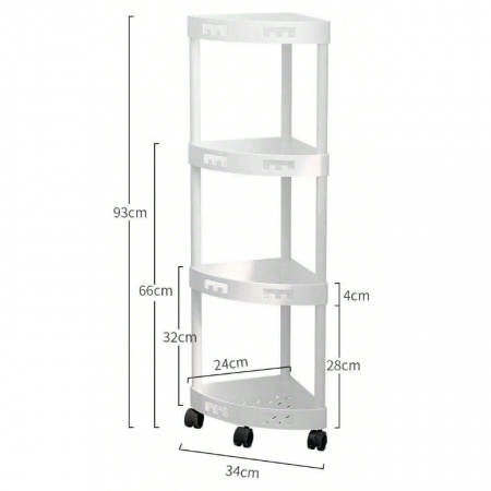Raft de organizare pentru baie cu 4 etaje si roti, Alb, 34 x 24 x 93 cm [2]