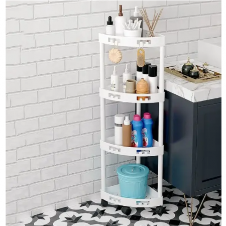 Raft de organizare pentru baie cu 4 etaje si roti, Alb, 34 x 24 x 93 cm [4]