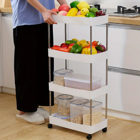 Raft de organizare pentru baie cu 4 etaje si roti, Alb, 39 x 12 x 80 cm [4]