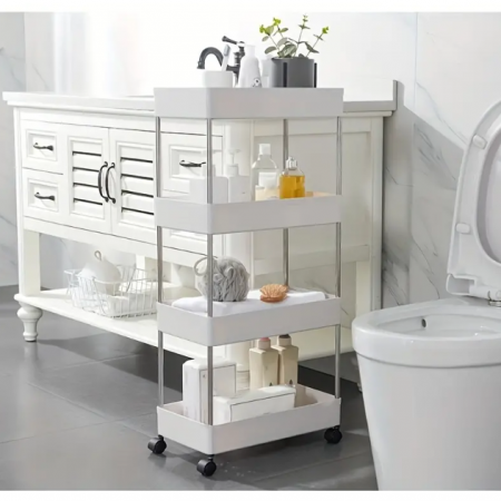 Raft de organizare pentru baie cu 4 etaje si roti, Alb, 39 x 12 x 80 cm [3]