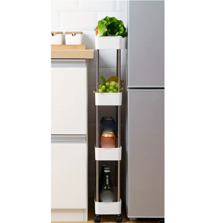 Raft de organizare pentru baie cu 4 etaje si roti, Alb, 39 x 12 x 80 cm [2]