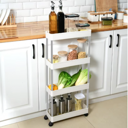 Raft de organizare pentru baie cu 4 etaje si roti, Alb, 40 x 13 x 87 cm [4]