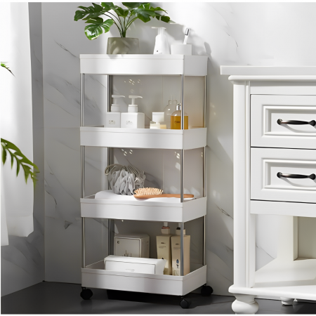 Raft de organizare pentru baie cu 4 etaje si roti, Alb, 40 x 22 x 87 cm [2]