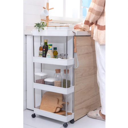 Raft de organizare pentru baie cu 4 etaje si roti, Alb, 40 x 22 x 87 cm [4]