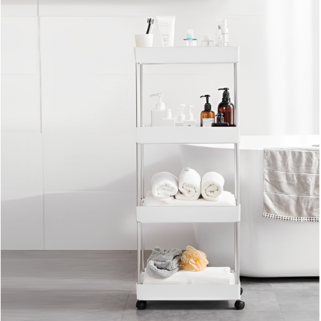 Raft de organizare pentru baie cu 4 etaje si roti, Alb, 40 x 22 x 87 cm [1]