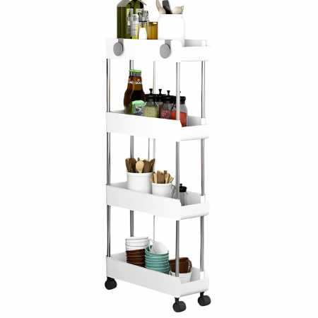 Raft de organizare pentru baie cu 4 etaje si roti, din plastic, Alb, 40.5 x 13 x 91 cm [1]