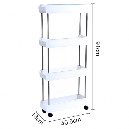 Raft de organizare pentru baie cu 4 etaje si roti, din plastic, Alb, 40.5 x 13 x 91 cm [2]