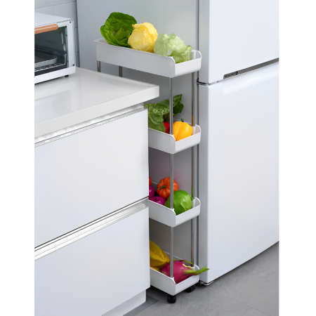 Raft de organizare pentru baie cu 4 etaje si roti, din plastic, Alb, 40.5 x 13 x 91 cm [5]