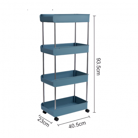 Raft de organizare pentru baie cu 4 etaje si roti, din plastic, Albastru, 40.5 x 23 x 93.5 cm [2]
