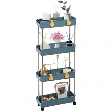 Raft de organizare pentru baie cu 4 etaje si roti, din plastic, Albastru, 40.5 x 23 x 93.5 cm [1]