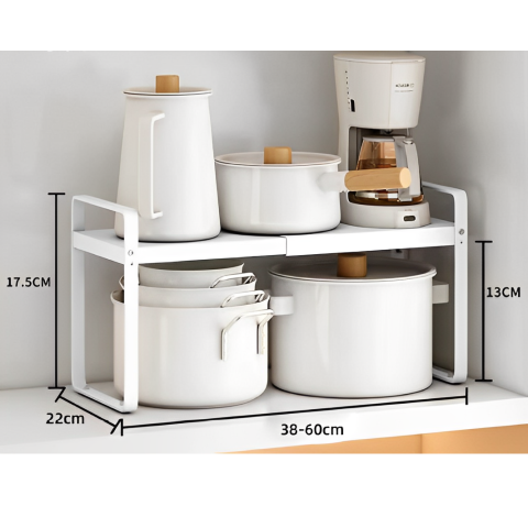Raft extensibil pentru depozitare, ideal pentru baie sau bucătărie, Alb, 38-60 x 22 x 17.5 cm [1]