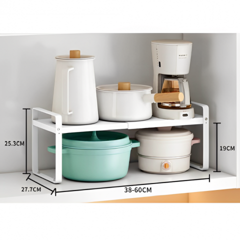 Raft extensibil pentru depozitare, ideal pentru baie sau bucătărie, Alb, 38-60 x 27.7 x 25.3 cm [2]