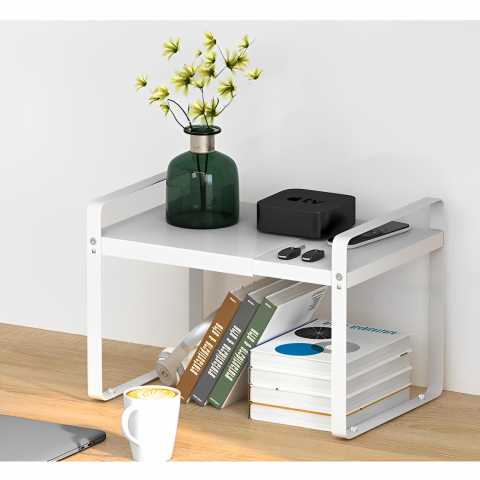 Bucatarie - Raft extensibil pentru depozitare, ideal pentru baie sau bucătărie, Alb, 38-60 x 27.7 x 25.3 cm