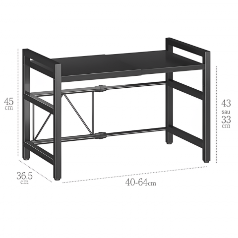 Raft extensibil pentru depozitare, multifunctional, Negru, 40-64 x 36.5 x 45 cm [1]
