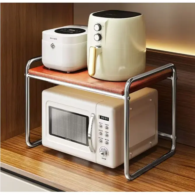 Raft pentru microunde, cadru metalic, polita MDF, organizator bucatarie, Gri/Maro, 50.5 cm x 36 cm x 48.5 cm [4]