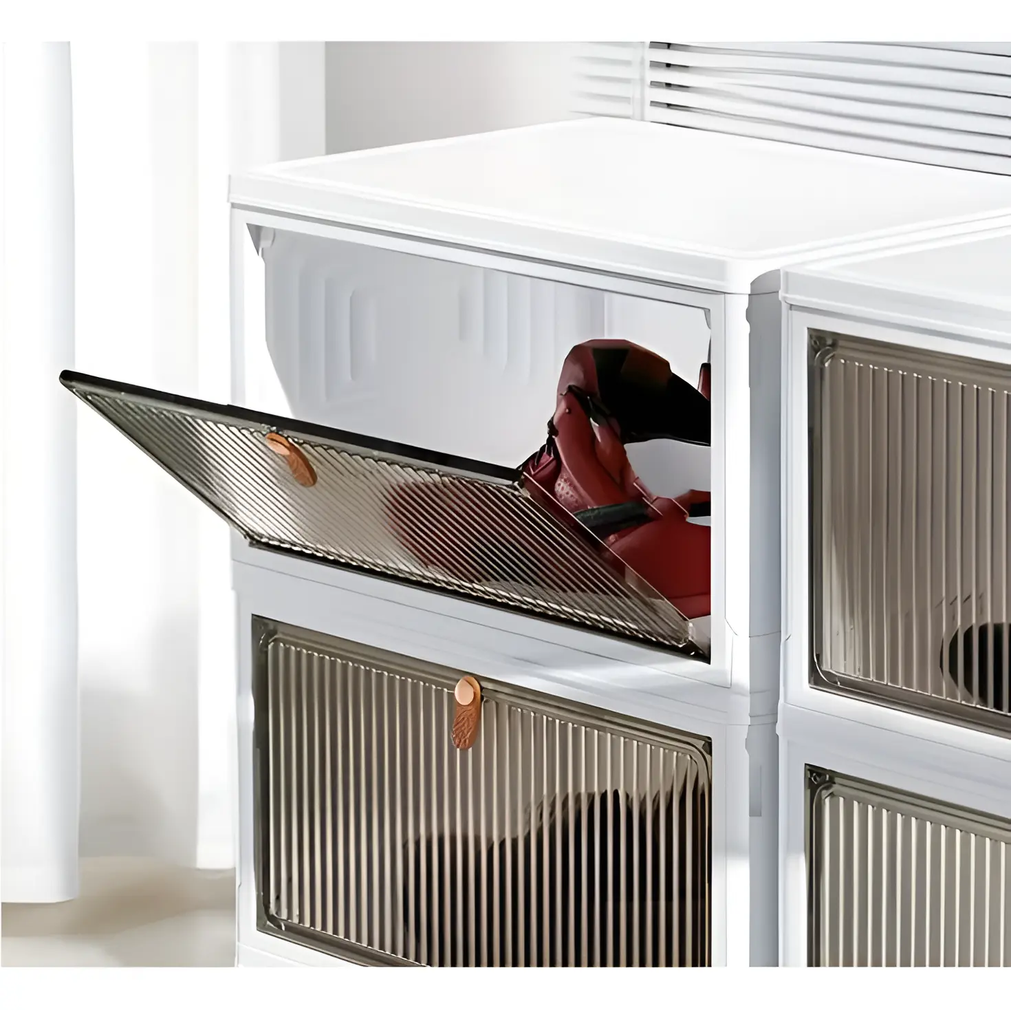 Raft pliabil de depozitare, din plastic, cu roti, organizare prin stivuire sau de sine statatoare, Alb/Gri, 39 x 28 x 60 cm [3]