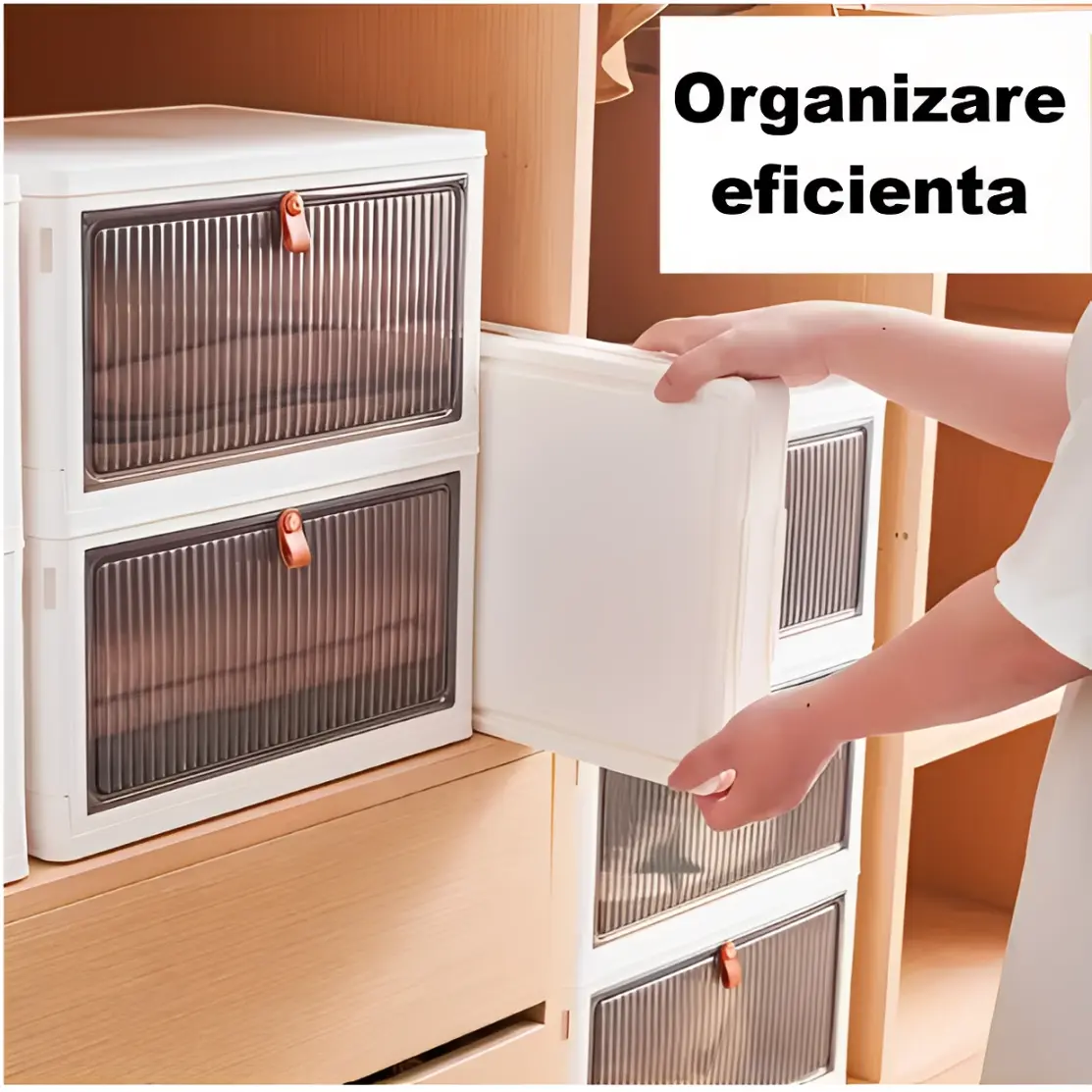 Raft pliabil de depozitare, din plastic, cu roti, organizare prin stivuire sau de sine statatoare, Alb/Gri, 39 x 28 x 60 cm [2]