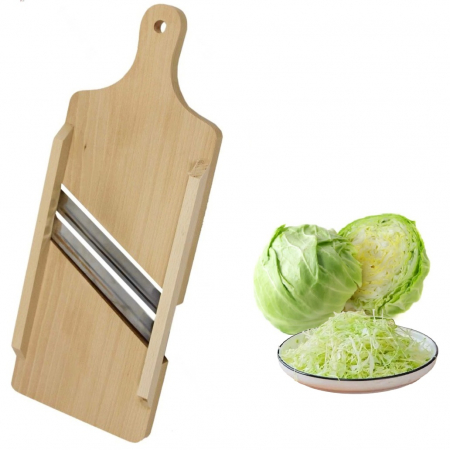 Bucatarie - Razatoare din lemn cu 2 lame pentru varza, feliat legume, Maro, 35 x 13 cm